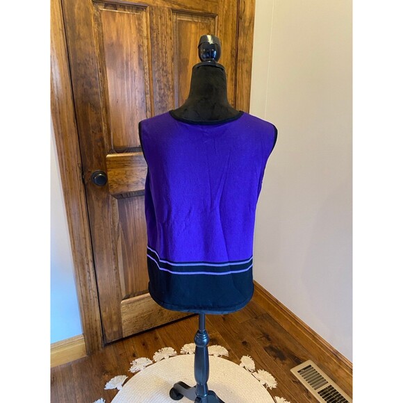Women’s  Sweater Deep Purple & Black Lightweight Sleeveless Dressy Rounded Neck - Picture 10 of 10